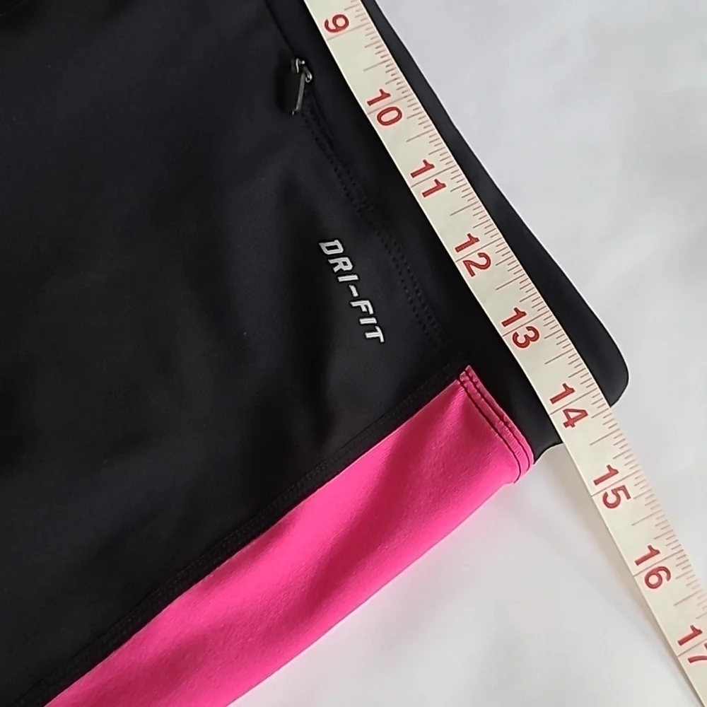 Nike Athletic Cropped Leggings Black Pink Stripe Mid Rise Stretch Medium - Picture 11 of 12